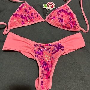 Pink Sequin Bikini Set